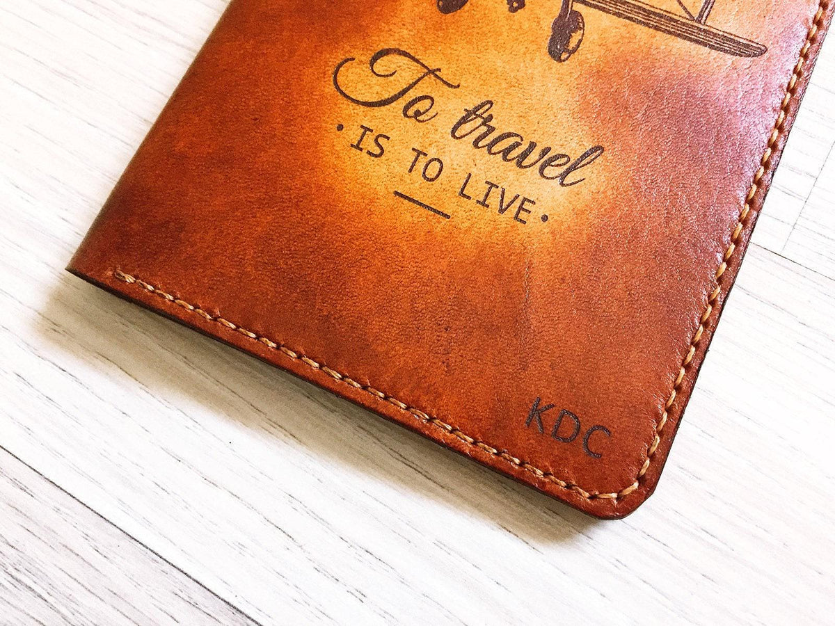 Handmade Leather Airplane Passport Wallet: Personalized Travel Gift