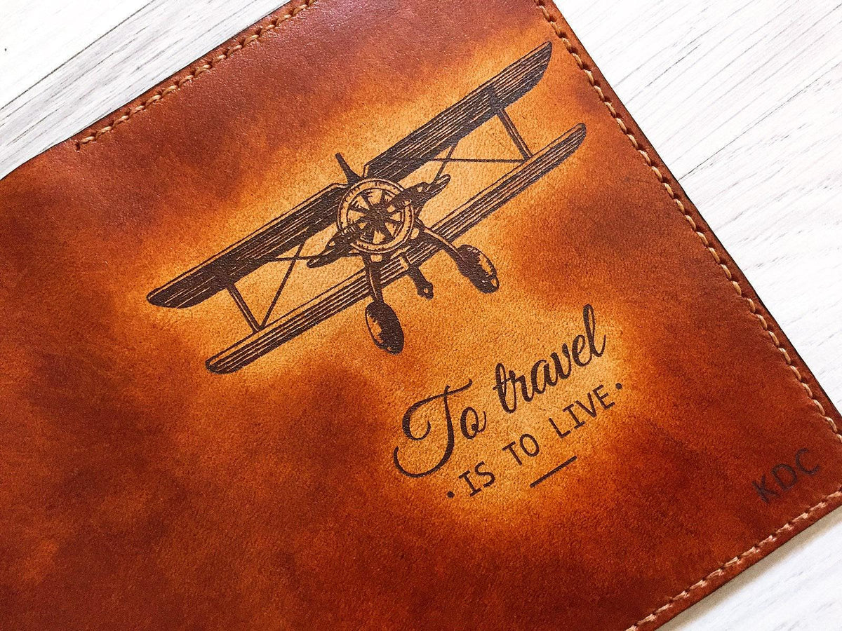 Handmade Leather Airplane Passport Wallet: Personalized Travel Gift