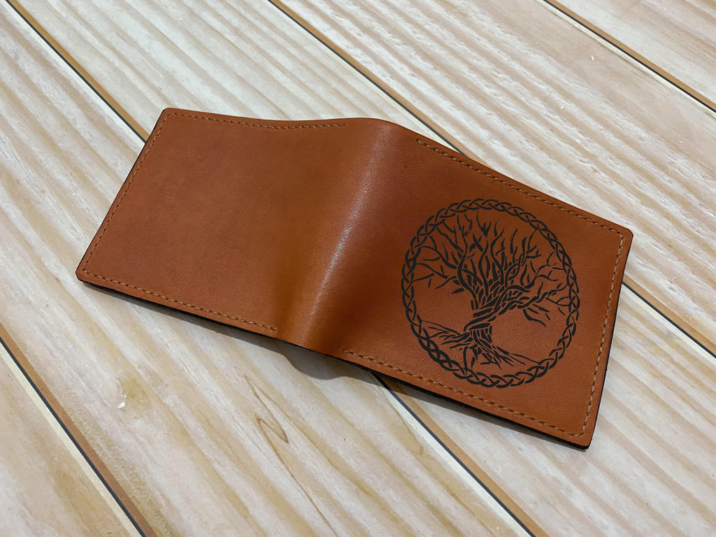 Personalized Leather Wallet: Tree of Life Celtic Viking Gift