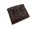 Engraved Leather Bifold Wallet: Bull Skull, Bohemian Style