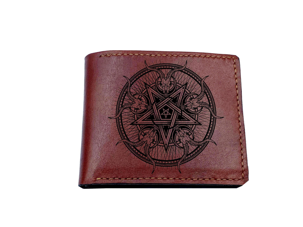 Engraved Pentagram Leather Wallet: Alchemic Design, RFID Blocking