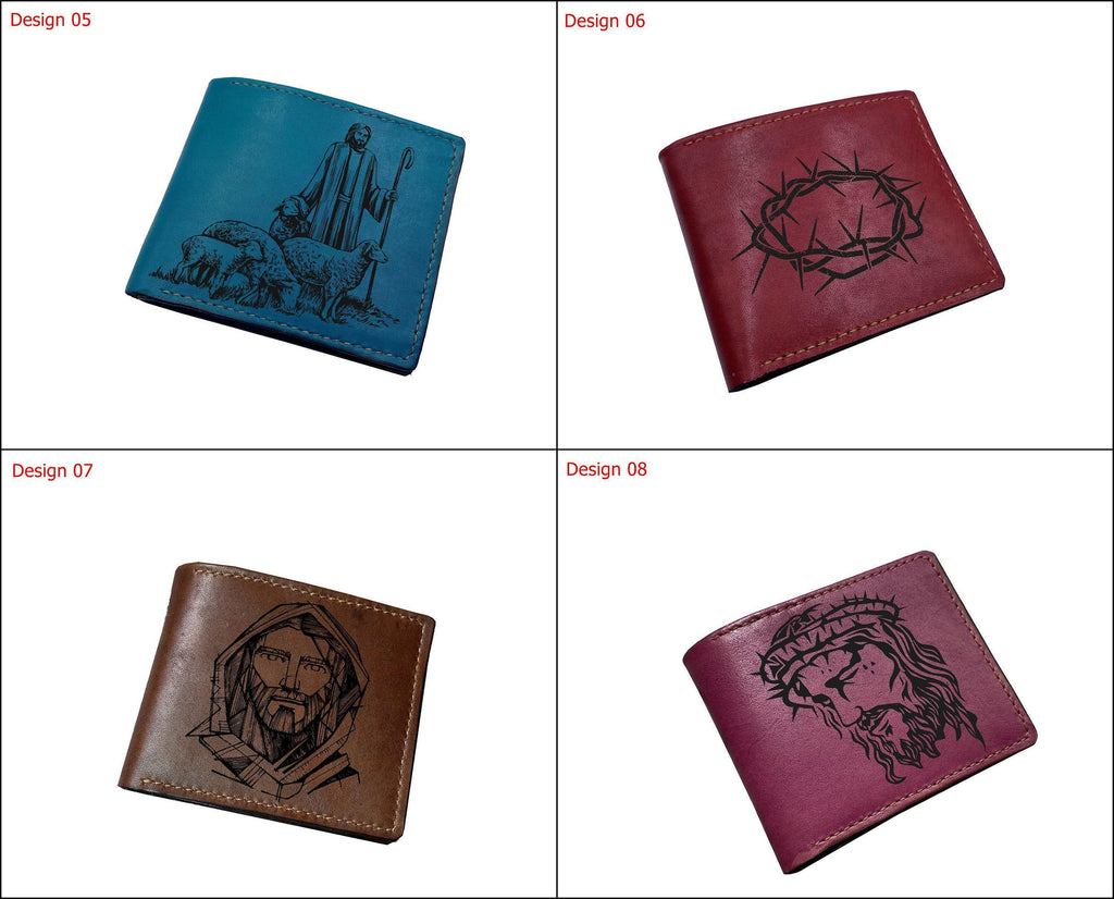 Handmade Leather Bifold Wallet: Jesus Christ Art, Christian Gift