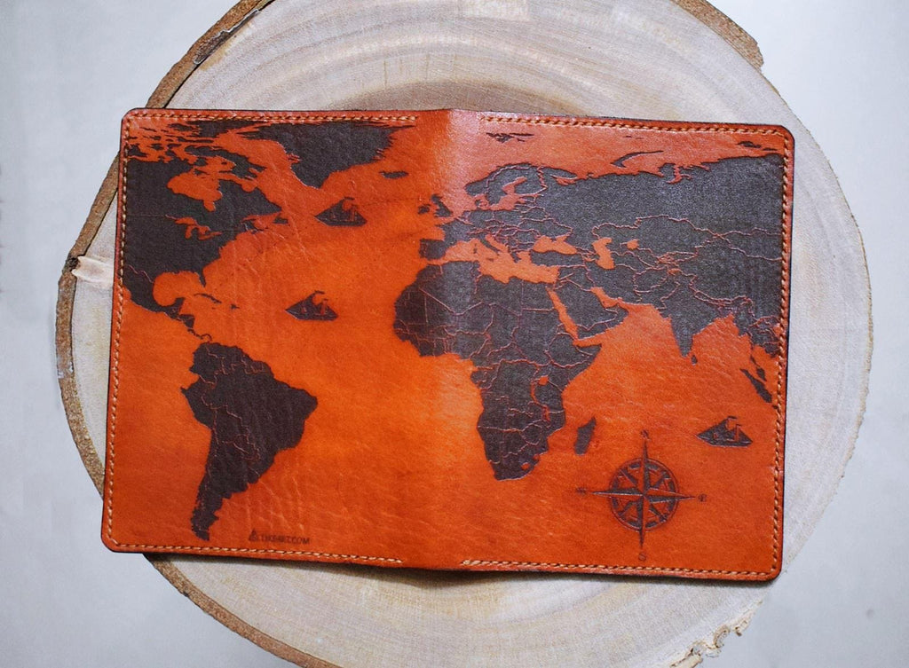 Vintage World Map Leather Passport Wallet: Personalized Travel Case