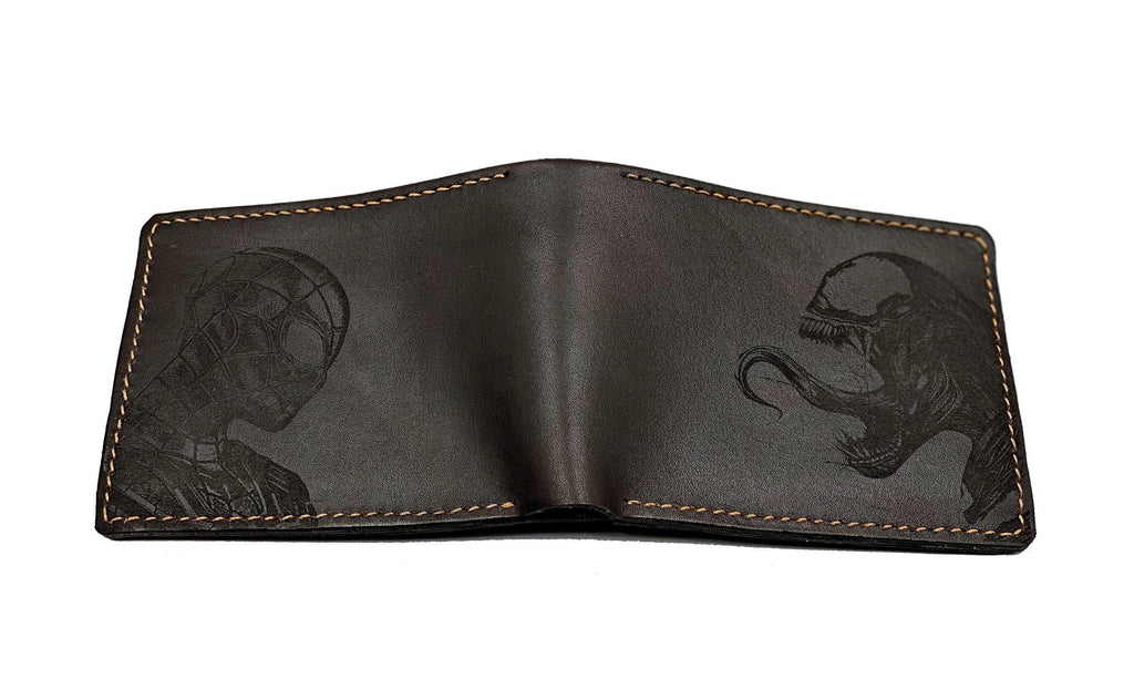 Personalized Marvel Leather Wallet, Venom Spiderman Engraved, Handmade RFID Blocking