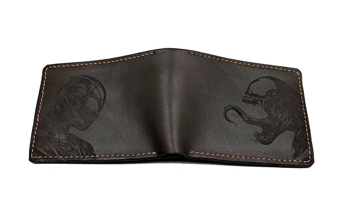 Personalized Marvel Leather Wallet, Venom Spiderman Engraved, Handmade RFID Blocking