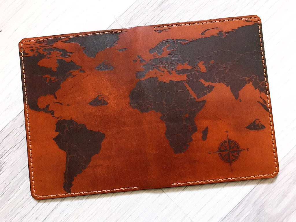 Vintage World Map Leather Passport Wallet: Personalized Travel Case