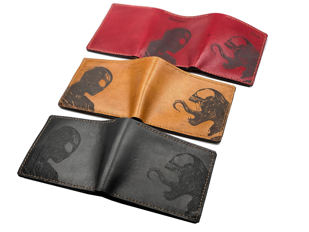Personalized Marvel Leather Wallet, Venom Spiderman Engraved, Handmade RFID Blocking