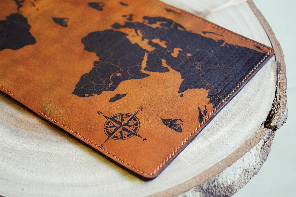 Vintage World Map Leather Passport Wallet: Personalized Travel Case