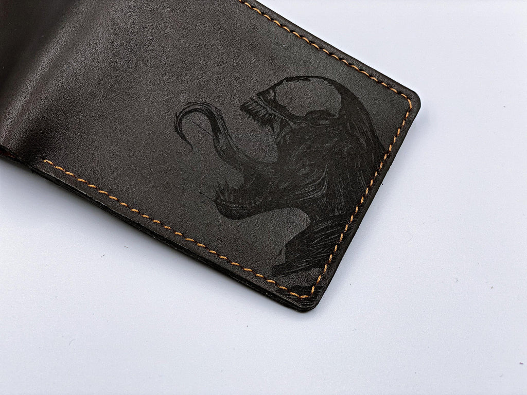 Personalized Marvel Leather Wallet, Venom Spiderman Engraved, Handmade RFID Blocking