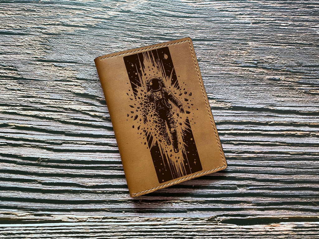 Custom leather handmade passport cover, Astronaut travel wallet, adventure space leather gift