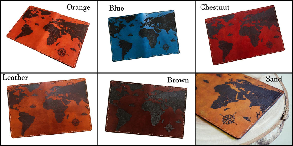 Vintage World Map Leather Passport Wallet: Personalized Travel Case