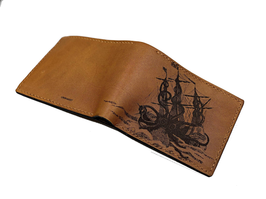 Personalized Kraken Leather Wallet, Handmade Men's Gift