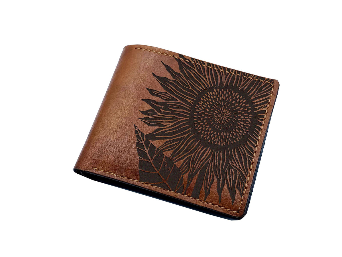 Sunflower Leather Wallet: Handmade Veg-Tan, Minimalist Art