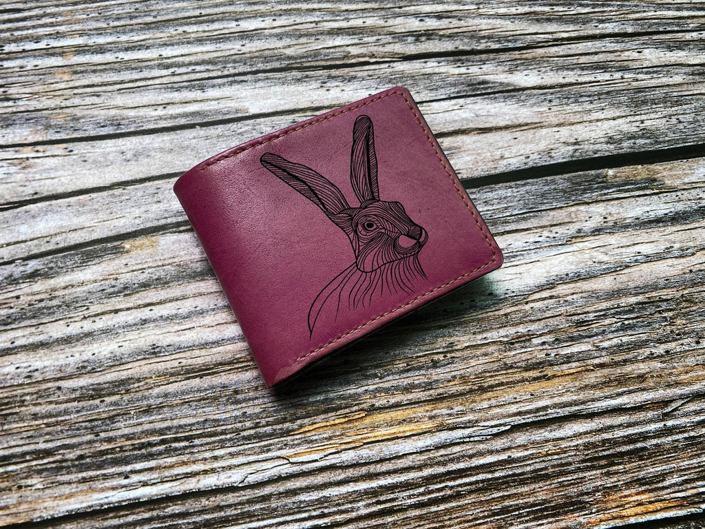Handmade Leather Wallet: Rabbit Drawing, Animal Pattern Gift