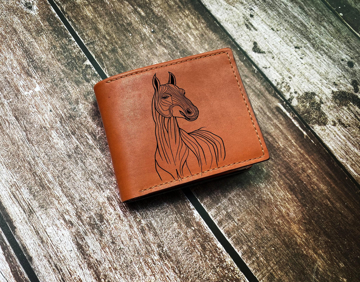 Handmade Leather Wallet: Rabbit Drawing, Animal Pattern Gift