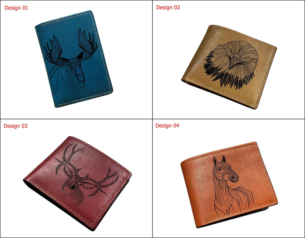 Handmade Leather Wallet: Rabbit Drawing, Animal Pattern Gift
