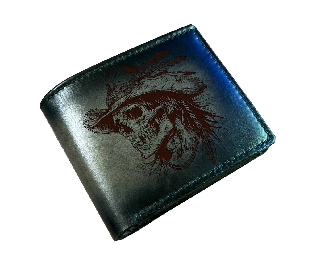 Cowboy Skeleton Leather Bifold Wallet, Custom Engraved Gift