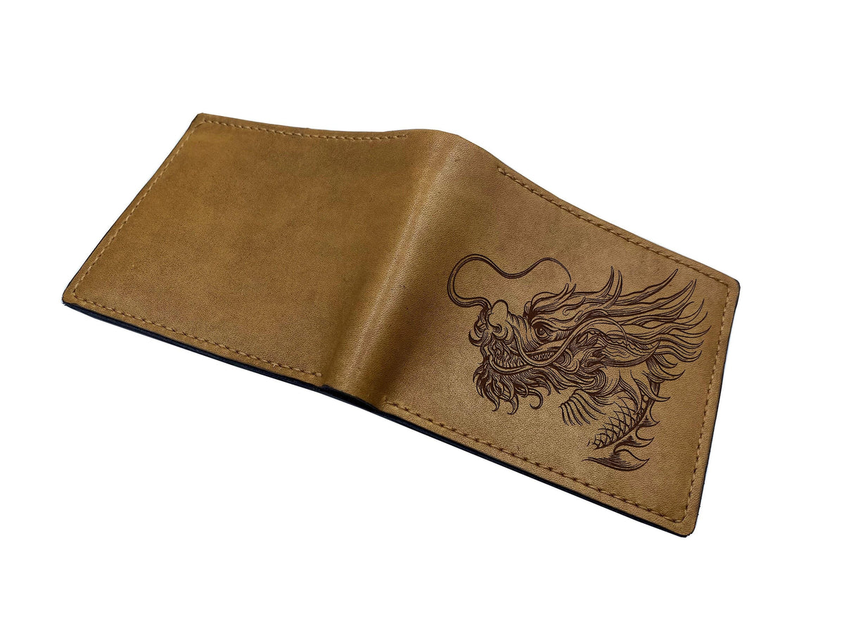 Oriental Dragon Leather Wallet: Handmade Eastern Style Men's Wallet