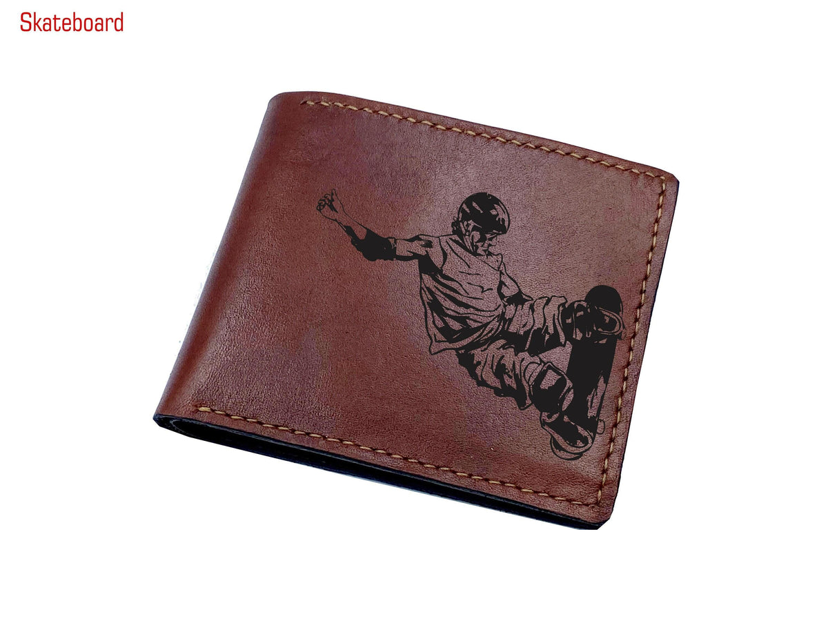 Personalized Leather Surfing Wallet, Sport Gift for Men