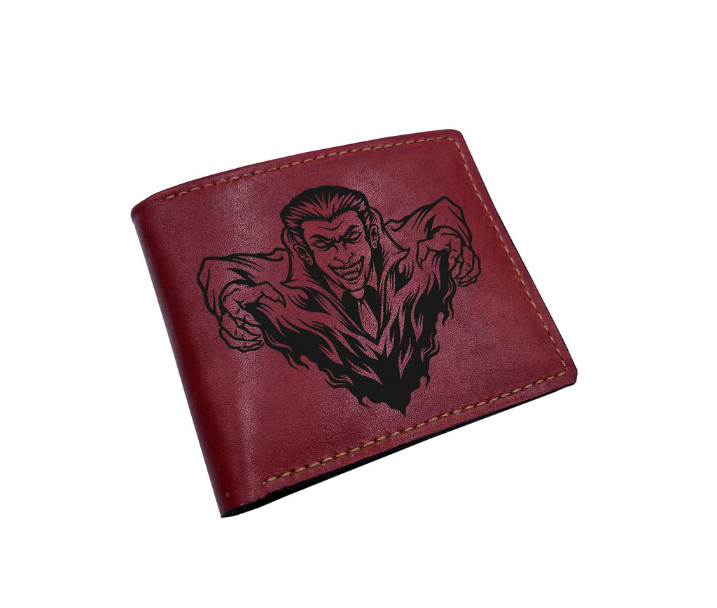 Engraved Bat Leather Wallet, Personalized Bifold Wallet, Halloween Gift