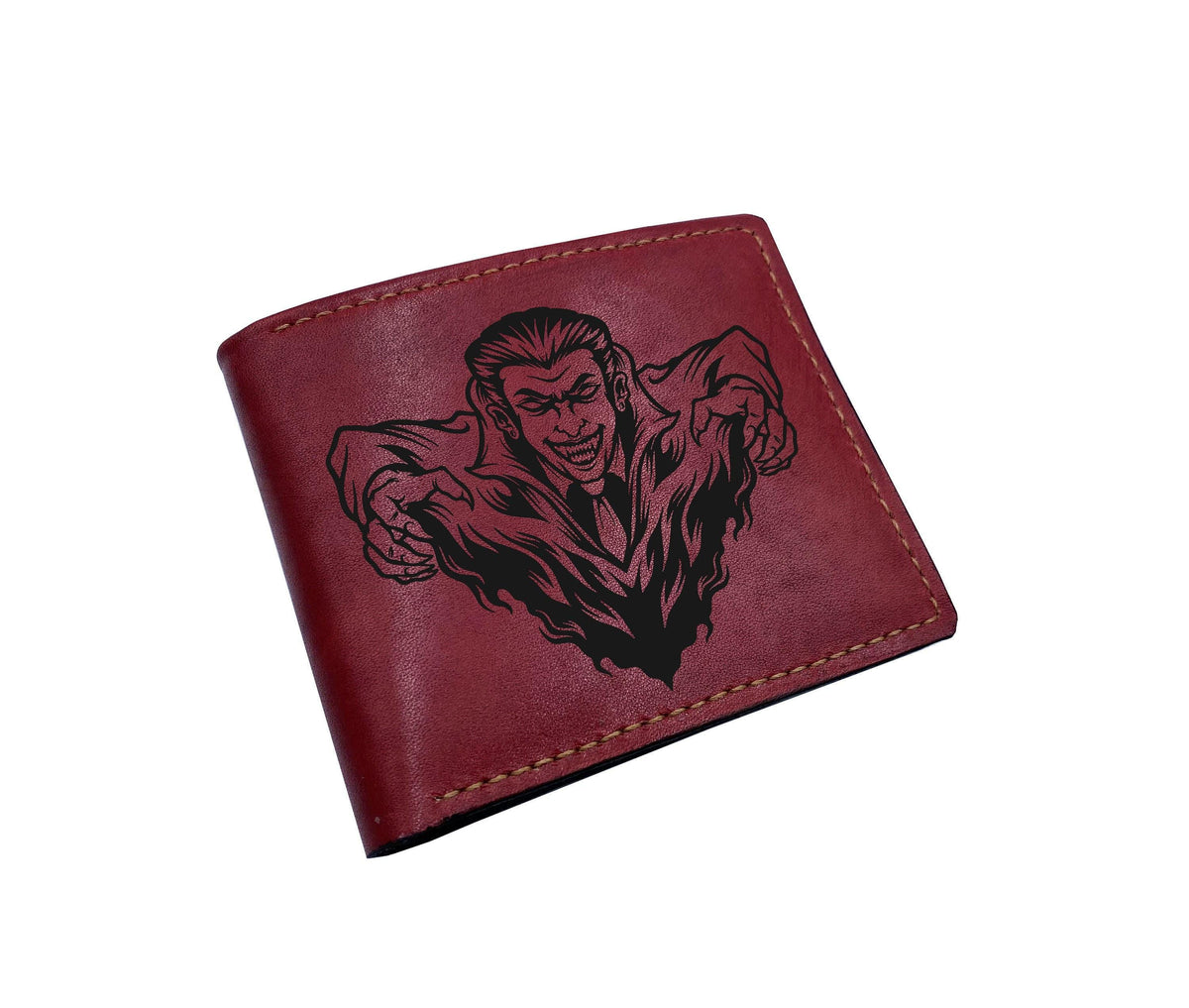 Engraved Bat Leather Wallet, Personalized Bifold Wallet, Halloween Gift