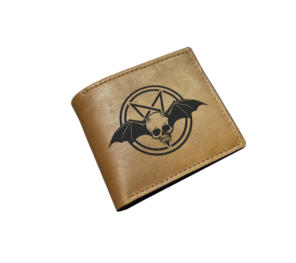 Engraved Bat Leather Wallet, Personalized Bifold Wallet, Halloween Gift