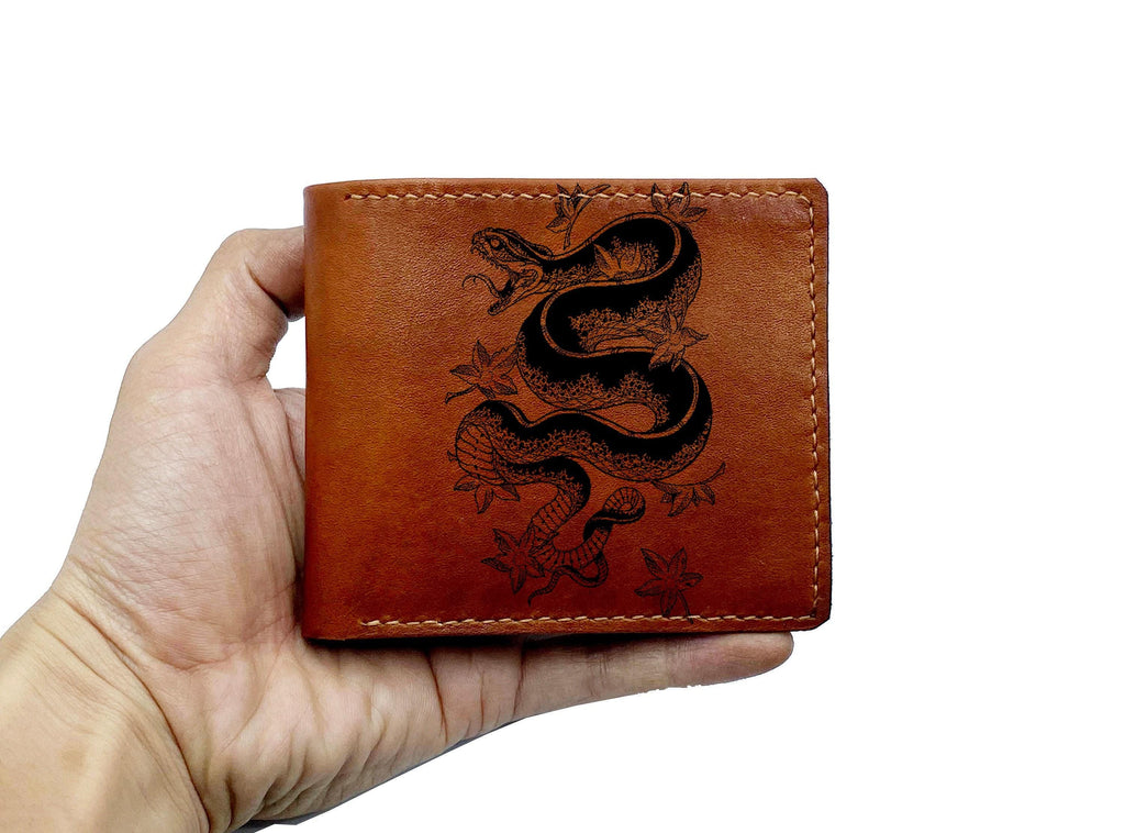 Personalized Leather Men's Wallet, Anaconda Snake Art, Handmade