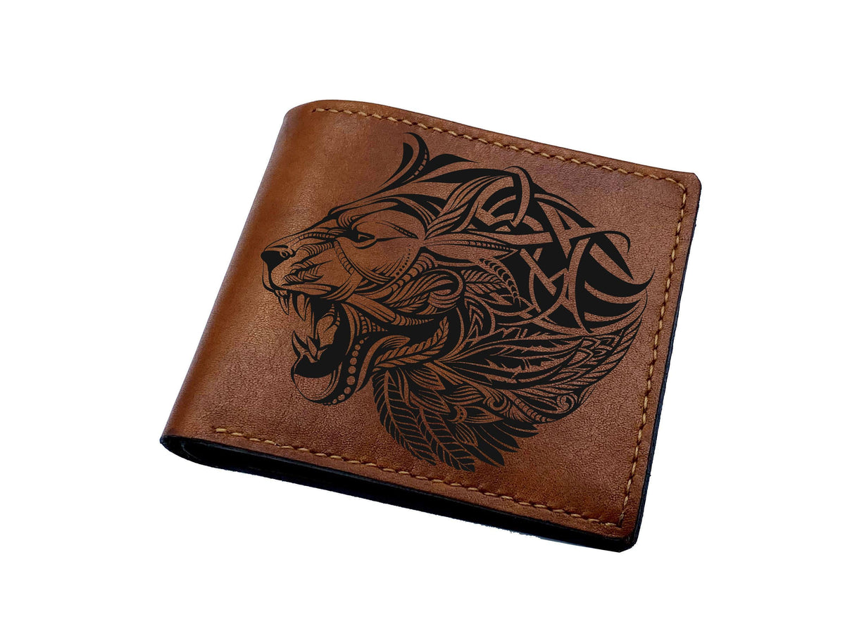 Lion Zentangle Leather Wallet: Handmade Cowhide Men's Wallet