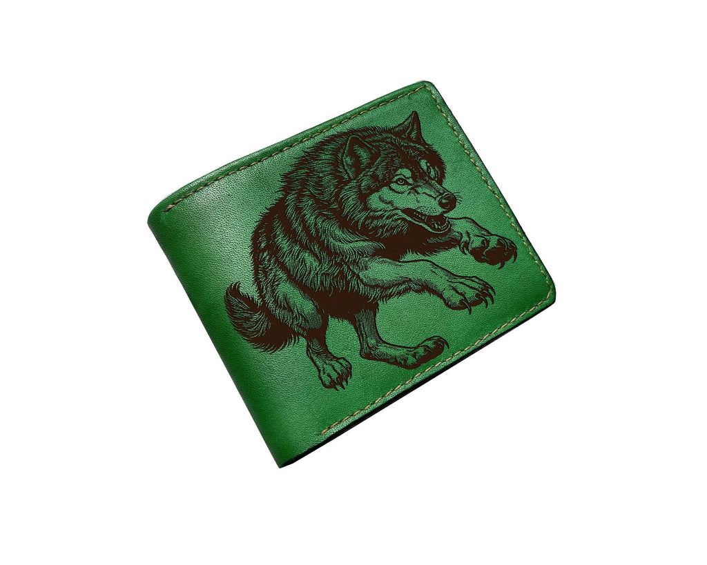 Wolf Drawing Leather Wallet: Custom Engraved Wildlife Art