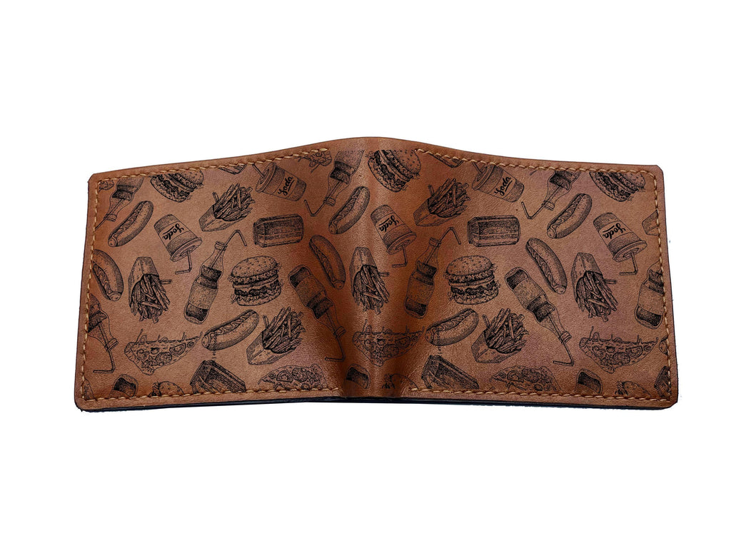 Food Pattern Leather Wallet: Handmade Veg-Tan Cowhide