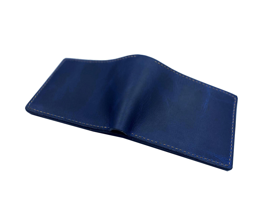 Personalized Leather Wallet, Distressed Midnight Blue, Engraved Gift