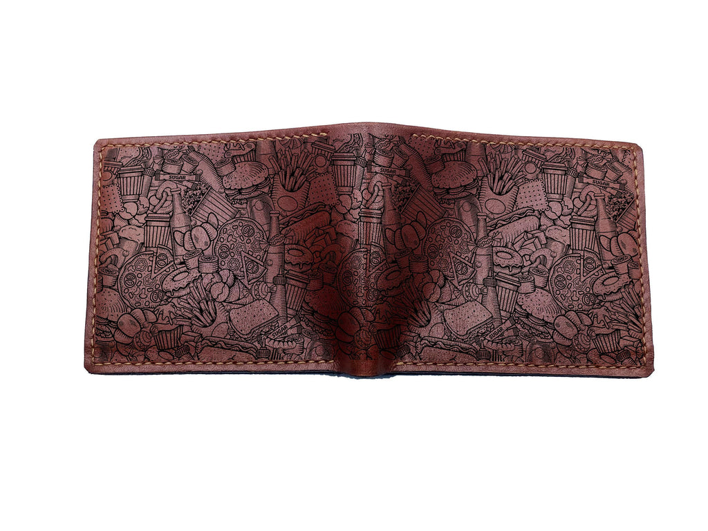 Food Pattern Leather Wallet: Handmade Veg-Tan Cowhide