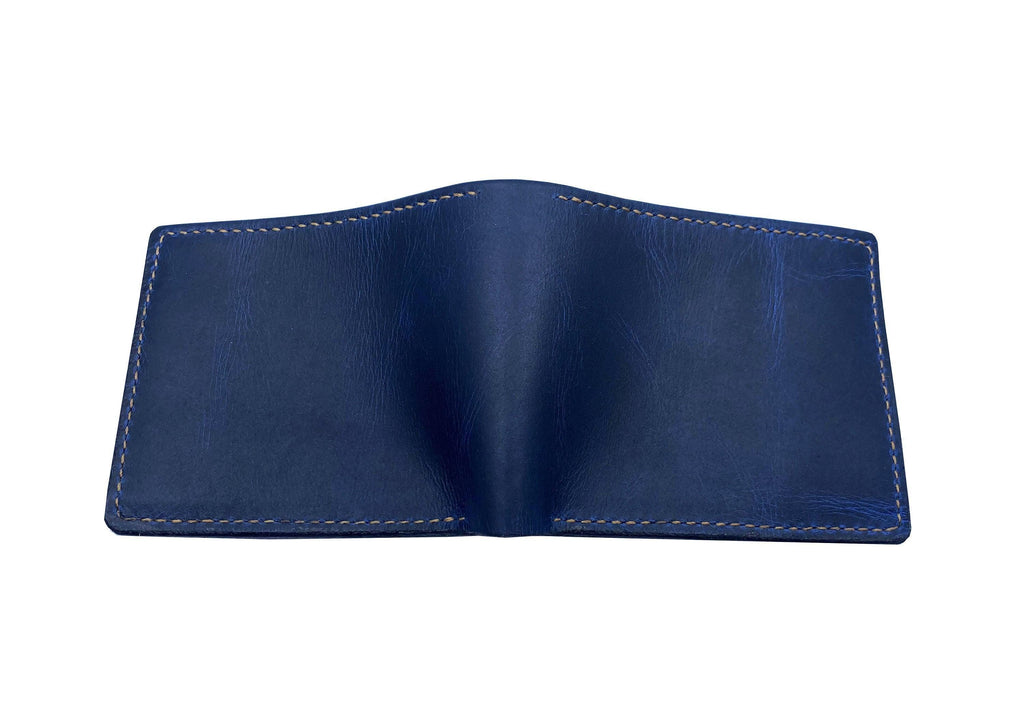 Personalized Leather Wallet, Distressed Midnight Blue, Engraved Gift