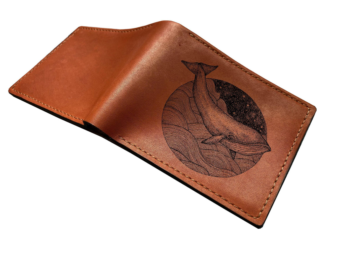 Whale Art Leather Wallet: Personalized Engraved Genuine Leather