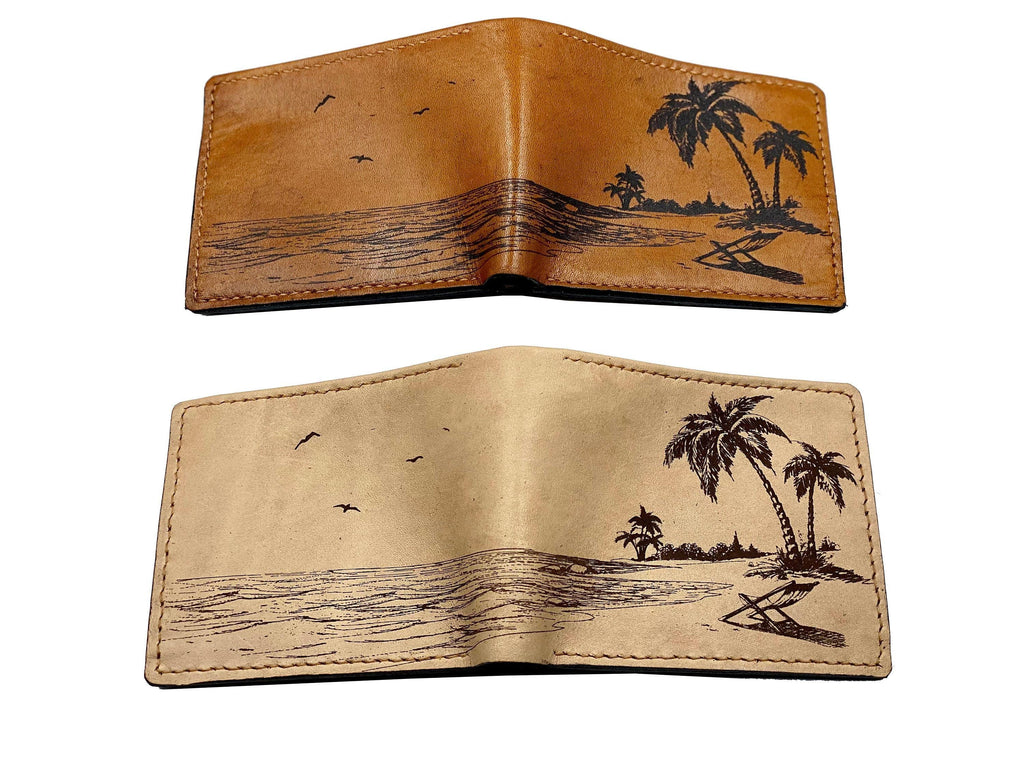 Personalized Beach Leather Wallet: Handmade Engraved Gift