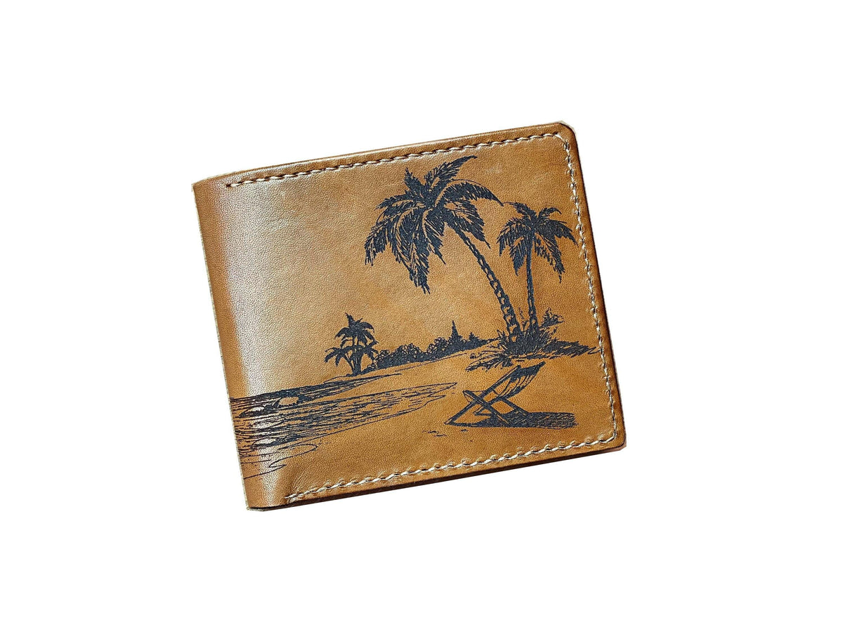 Personalized Beach Leather Wallet: Handmade Engraved Gift