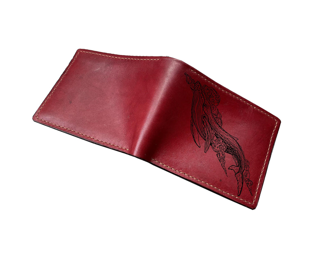 Whale Art Leather Wallet: Personalized Engraved Genuine Leather