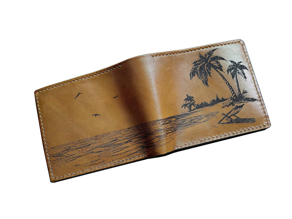 Personalized Beach Leather Wallet: Handmade Engraved Gift