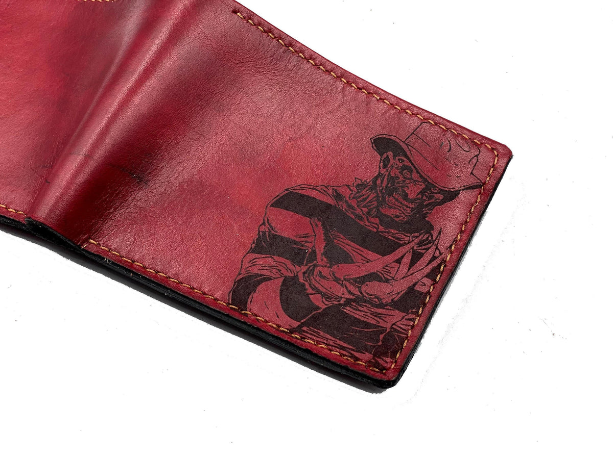 Personalized Freddy Krueger Leather Wallet, Handmade Halloween Gift