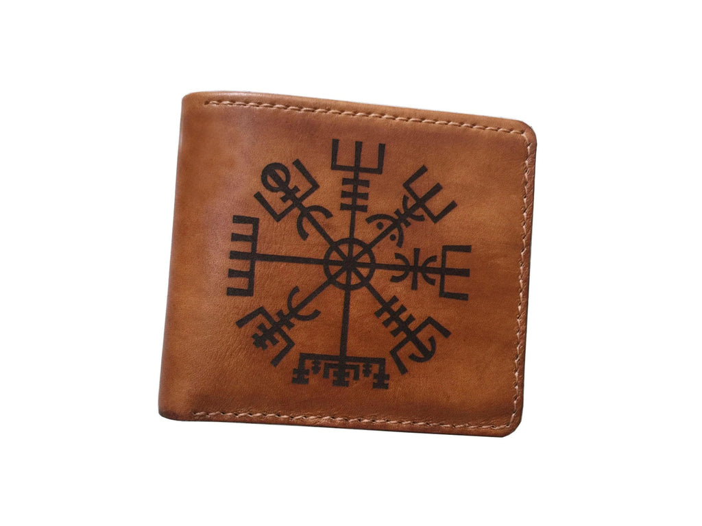 Personalized Vegvisir Leather Wallet: Viking Compass, Norse Symbol