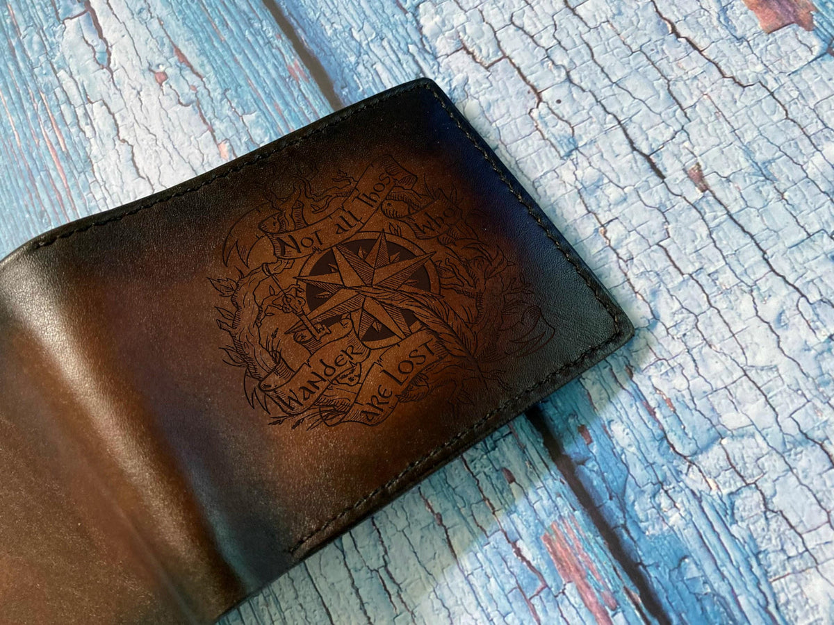 Wanderlust leather handmade wallet, travel meaningful passport wallet, custom adventure gift