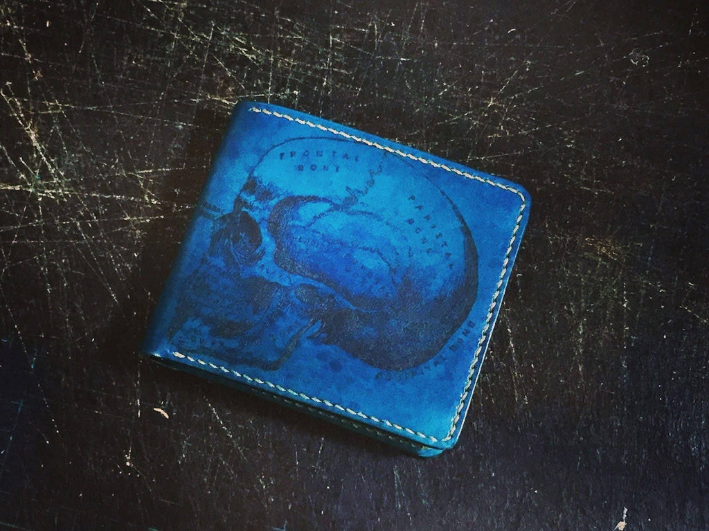 Personalized Leather Skull Anatomy Wallet: RFID Blocking, Handmade