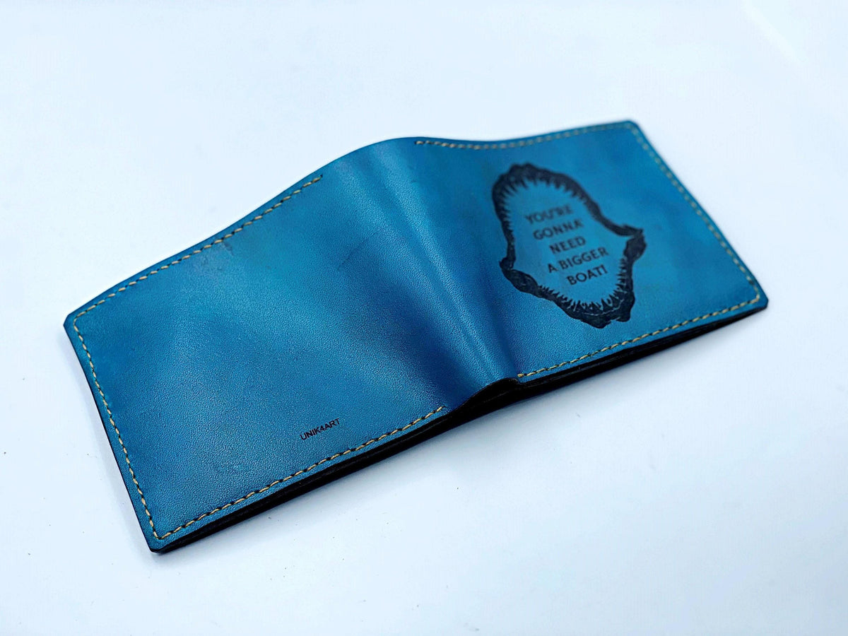 Personalized Jaws Leather Wallet: Handmade Horror Movie Gift