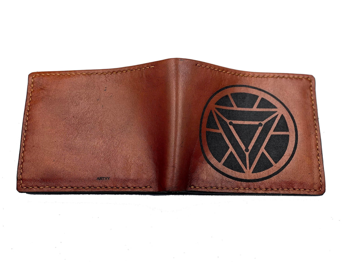 Personalized Iron Man Arc Reactor Leather Wallet, Handmade Gift
