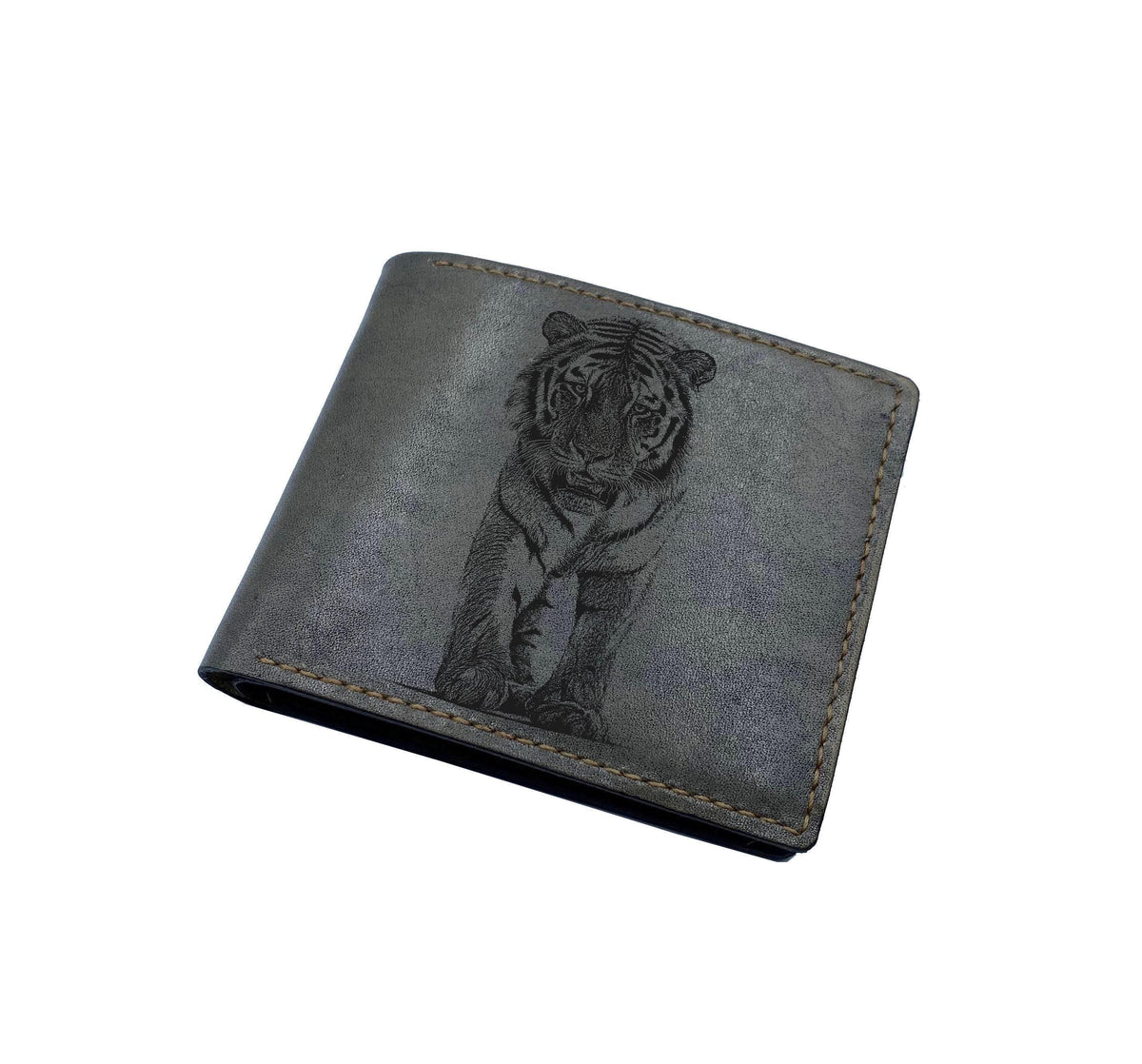 Engraved Tiger Leather Wallet: Personalized Animal Art Gift