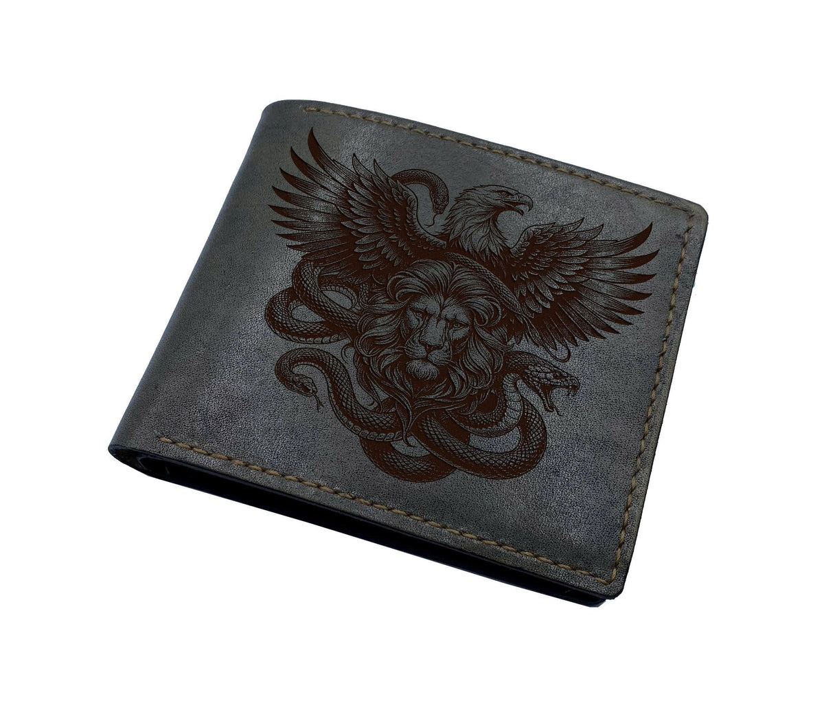 Customized genuine leather wallet, Animal sketching gift, Predator engraving gift ideas