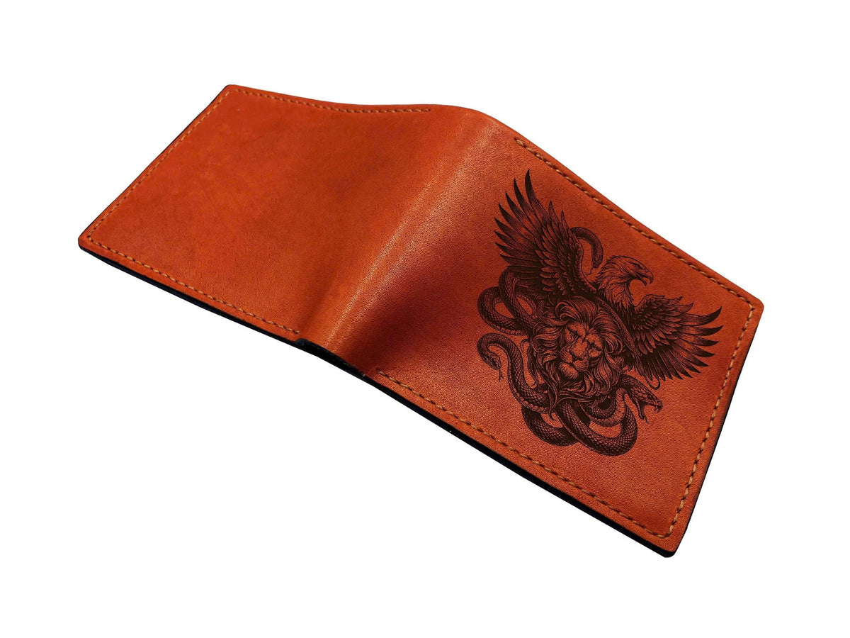 Customized genuine leather wallet, Animal sketching gift, Predator engraving gift ideas