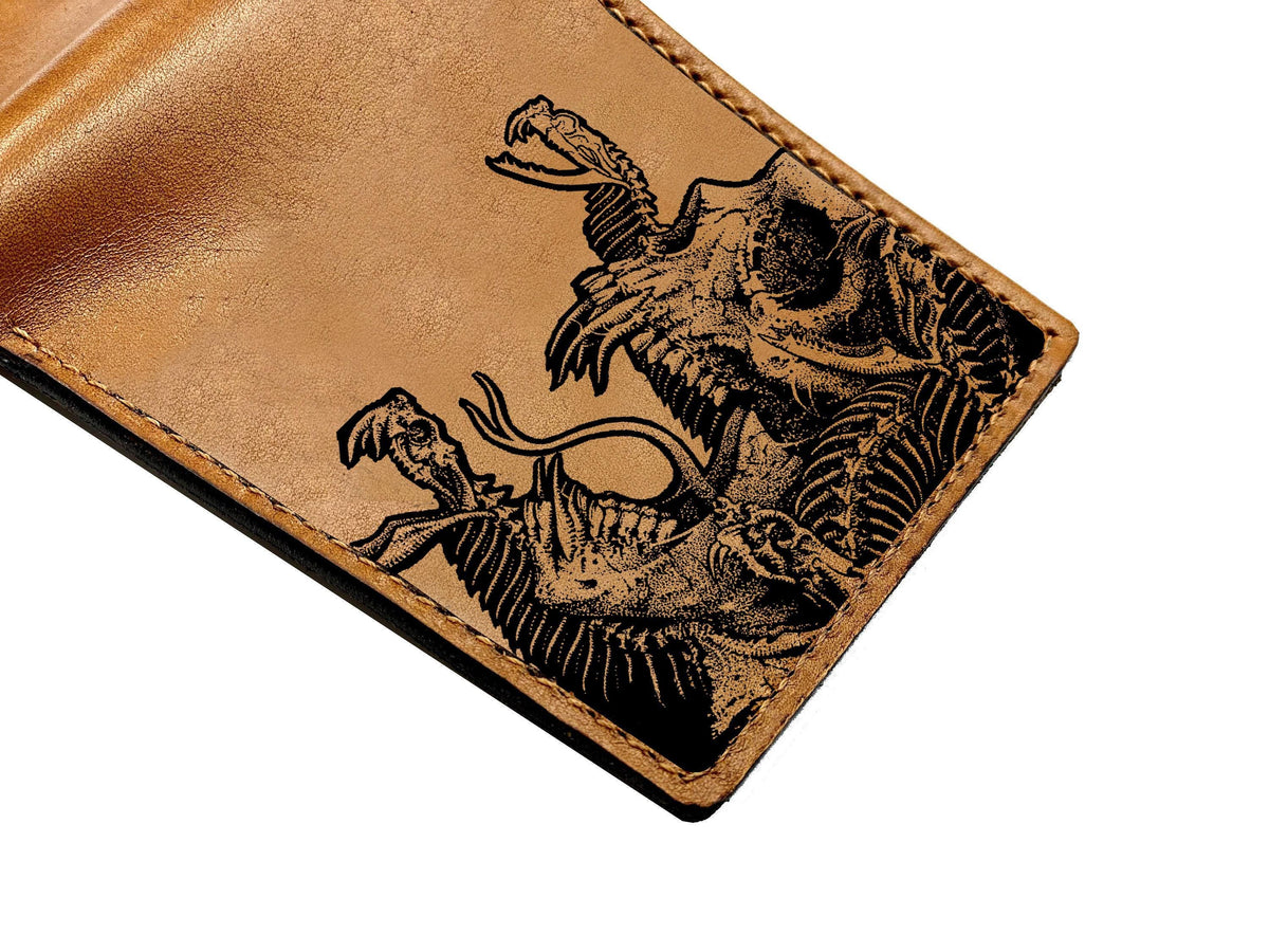 Medusa Skull Engraved Leather Wallet, Mythology Gift