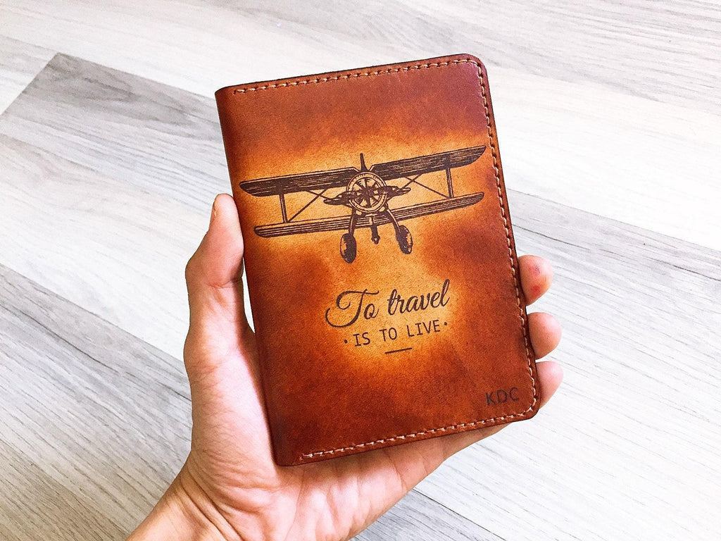 Handmade Leather Passport Holder: Airplane Travel Case