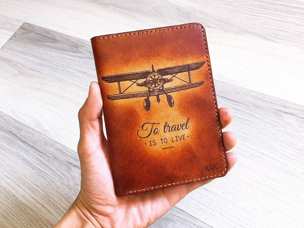 Handmade Leather Passport Holder: Airplane Travel Case